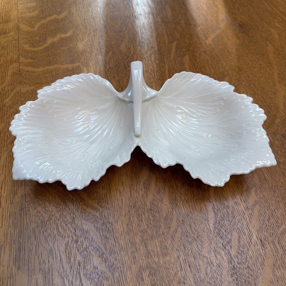 Lenox Double Leaf Candy Dish With Handle and Glossy Finish